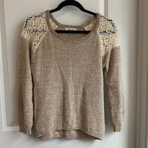 Pink Rose Beige Sweater with Crochet Details